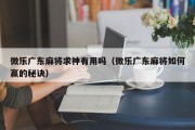 微乐广东麻将求神有用吗（微乐广东麻将如何赢的秘诀）