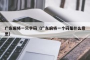 广东麻将一只字码（广东麻将一个码是什么意思）